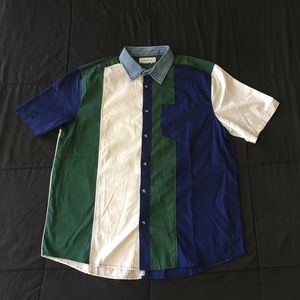 Green, Blue, and White Denim Short Sleeve